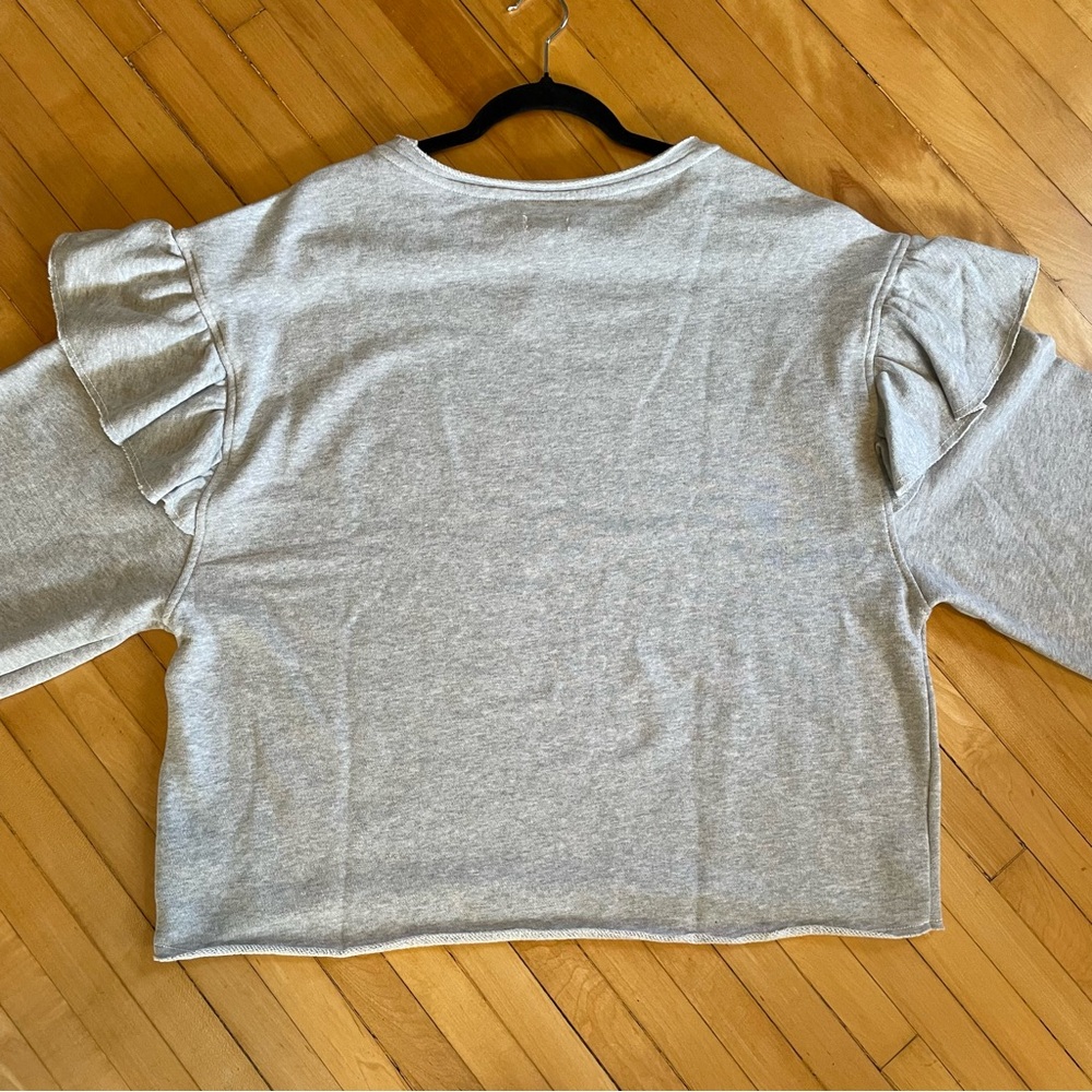 AERIE NWT 2025 Ruffle Sleeve Sweatshirt Raw Edge Neck and Hem Boxy Fit - Picture 9 of 12
